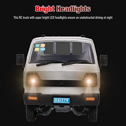 GoolRC WPL D12 RC Car, 1/10 Scale 2.4Ghz Remote Control Car, Simulation Drift Truck with Brushed Motor, LED Headlights, Middle Engine Rear Drive RTR Toys Cars for Adults, Included 3 Batteries