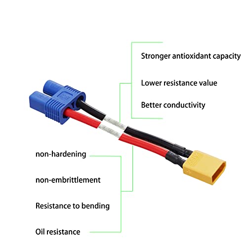 4 Pack 16AWG XT30 to EC3 Adapter Connector ec3 to xt30 Adapter | Suitable for RC FPV Drone Car Lipo NiMH Battery Charger ESC - size: XT30-EC3
