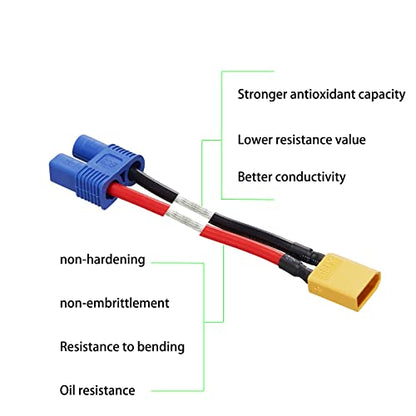 4 Pack 16AWG XT30 to EC3 Adapter Connector ec3 to xt30 Adapter | Suitable for RC FPV Drone Car Lipo NiMH Battery Charger ESC - size: XT30-EC3