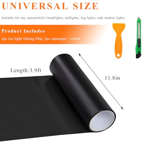 Sun Walker Car Light Tint Film, 12 x 48 Inch Waterproof Taillight Wrap Film Roll with Squeegee & Cutter, Self-Adhesive Vinyl Sticker Sheet Roll for Headlights Fog Lights Tail Lights (Matte Black) - color: Matte Black