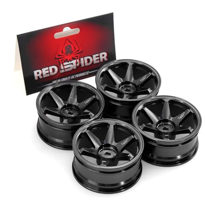 REDSPIDER • 1/10 RC Drift Wheels Rims 12mm Hex Alloy Aluminum for 1:10 Scale Rally Racing Car Tires Tamiya TT01 TT02 XV01 TA06 A959 PTG2 HPI KYOSHO HSP PTG2 Touring Street Tyres 4PCS (Black) - color: Black