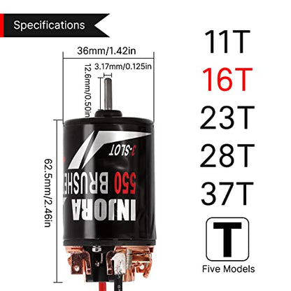 INJORA 550 Brushed Motor Waterproof 3-Slot 16T Motor for 1/10 Scale RC Car Crawler Truck Buggy Axial SCX10 AXI03007 JL 90046 TRX4 TRX6 (INM09) - size: 16T