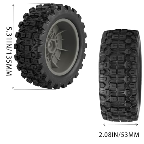 RC Short Course Wheels and Truck Tires for 1/7 1/8 RC Buggy Truck Car ARRM A Mojave 6S TRAXXA UDR,Off-Road Tire w/RC Wheels Hex,17mm Hex RC Tires RC Wheels(135X55) 4PCS Grey - color: Grey/Rc Wheel