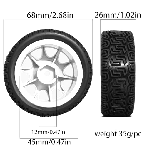 68mm 4 PCS 1/10 Runflat Tire 1.9 inch Rally Tire L001 for 1:10 Tamiya xv02 Maze Tire Lc PTG Off-road 94123 Kyosho FW06 etc. (white) - color: white