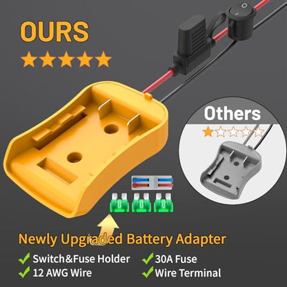 Kzreect 2 Pack for Power Wheel Adapter Compatible with Dewalt 20V Battery | 12AWG, Wire Terminals, 30A Fuse Holder, Switch, Battery Converter Kit for DIY RC Car Toys LED Motor - size: 2 Pack