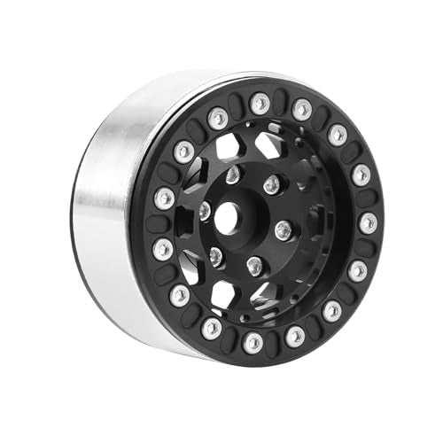 4PCS 1.55 Inch Aluminum Alloy Metal 10Holes Beadlock Wheel Rim Hubs Replacement Accessory for Tamiya AX90069 D90 TF2 CC01 CC02 1/10 RC Crawler Car Upgrade Parts(B-Black) - color: B-Black