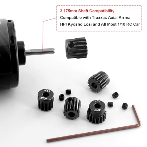 OGRC 48P Pinion Gears 13T 14T 15T 16T 17T 3.175mm (1/8-Inch) Motor Gears | Steel Hardened, 0.53M, for Traxxas Arrma HSP HPI AXIAL Tamiya Losi 1/10 RC Car