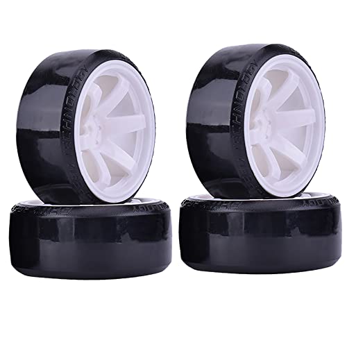4Pcs 63mm RC Drift Car Tires Hard Tyres Plastic Wheel Rims for 1/10 On-Road Drifting Car for HSP Tamiya HPI Kyosho Spare Parts (White) - color: White
