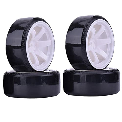 4Pcs 63mm RC Drift Car Tires Hard Tyres Plastic Wheel Rims for 1/10 On-Road Drifting Car for HSP Tamiya HPI Kyosho Spare Parts (White) - color: White