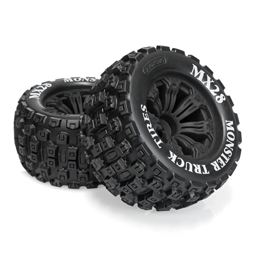 RC Car Repair Kit 1/10 RC Car 2.8-Inch Large MX28 Tread Off-Road Rubber Tires Plastic Rims 12Mm Coupling Upgrade Modify Decoration Parts - color: Black