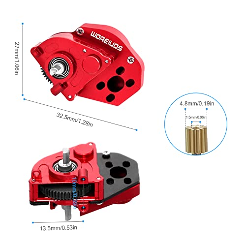 Complete Transmission Gearbox with Steel 0.3 Mod Transmission Gear for Axial SCX24 Deadbolt C10 JLU Gladiator Bronco 1/24 RC Crawler Car Upgrade (Red) - color: Red