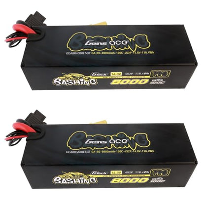 Gens ace 8000mah 4S2P 100C 14.8V G-Tech Bashing Pro Lipo Battery Pack with EC5 Plug(2 Pcs) - size: 4S2P 8000mAh