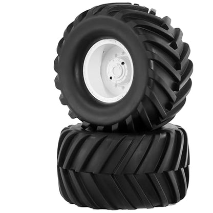 4PCS RC Monster Truck Tires and Hard Plastic Wheels Rims 12mm Hex Rubber Buggy Off Road Tyres with Foam for 1:10 Scale Truck Car Traxxas VXL 2WD Hoss 4x4 HSP HPI Tamiya Kyosho (White) - color: White
