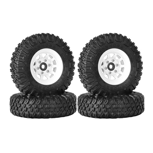 4PCS RC Car 1.55 Inch Tyres Aluminum Alloy Metal Beadlock Wheel Rim and Rubber Tires for 1/10 RC Crawler Car for Axial AX90069 D90 TF2 Tamiya CC01 LC70 MST JIMNY(85mm-10Holes White) - color: 85mm-10Holes White