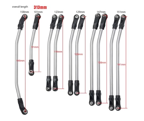 RC Car Parts for Axial for SCX10 II 90046 for SCX10 1/10 RC Car Parts 313/324mm Metal Link Rod Set Linkage Steering W/Ball End Modification RC Car Accessories(313mm) - size: 313mm