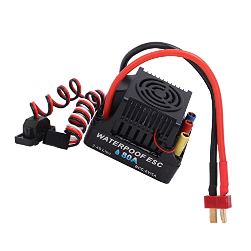 RC 80A Brushless ESC with Smooth Accelerator Linearity, 2 to 4S Water proof Speed Controller for 1/8 RC Car Truck, Inbuilt Efficient Sbec, Multiple Features