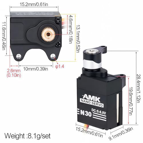AMK SCX30 Nano Servo, Metal Gear Micro RC Steering Servo with CNC Aluminum Case & Servo Saver, High Torque Mini Servo for 1/30 RC Crawler Upgrade Parts