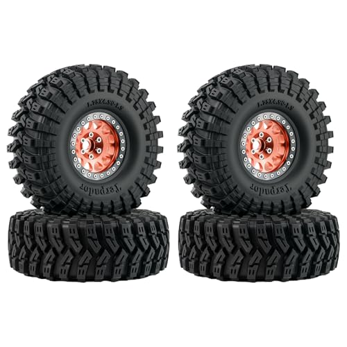 4Pcs 1.9" Beadlock Rims Aluminum & Black Tires Wheel Set for 1/10 TRX4 SCX10 D90 RC Crawler Wheel Upgrade (Rim:Black and Copper) - color: Rim:Black and Copper