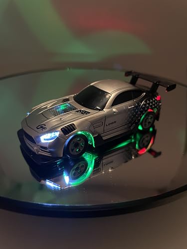 Mini RC Drift Car 1:64 Scale, Remote Control Car with LED Lights & 2-Speed Modes, Upgraded 2.4G Wireless Radio Remote Control for Multi-Users Race (Silver) - color: Gtr-gray