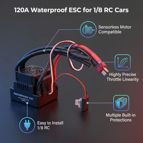 Estink Brushless ESC 120A High Torque Electronic Speed Controller Compatible with RC Car Brushless Motors