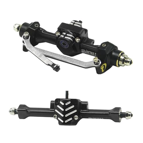 Aluminum Front/Rear Axle Set with Brass Knuckles, Steering Link, Gear, Bearing, CVD Whole Set, Red, for 1/30 Axial SCX30 RC Cars (Black) - color: Black