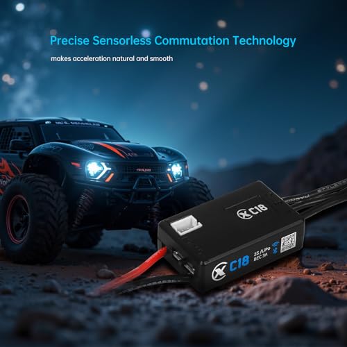 XC C18 Sensorless Brushless ESC for 1/18 1/24 RC Car,2S 30A | Bluetooth APP Programming,5.0V BEC,Multiple protection