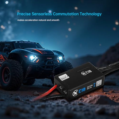 XC C18 Sensorless Brushless ESC for 1/18 1/24 RC Car,2S 30A | Bluetooth APP Programming,5.0V BEC,Multiple protection