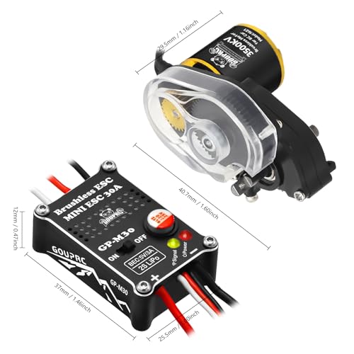 GOUPRC Upgrade 30A Brushless ESC & 1621 3500KV Brushless Motor with Transmission Combo Kit for SCX24 RC Crawler Axial 1/24 RC Car Truck Buggy - color: Black