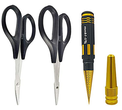 Steel RC Body Reamer and Curved & Straight Scissors for RC Car Bodyshell | 0-14mm RC Body Reamer Hole Puncher with Sleeve and 2PCS Scissors for RC Car Body Shell Mounting Lexan Plastic Trimming Tools