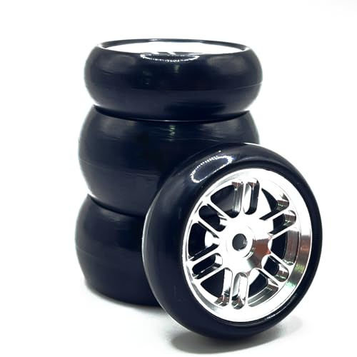 4PCS Finished Flat Running Drift Tires and Wheels 7MM Hexagon for 1/24 Losi Micro B Upgrades and 1/28 Losi Micro T Upgrades (New b Silver) - color: New B Silver