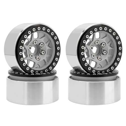 MEUS RACING 1.9 Beadlock Wheels Rims Deep-Dish Wheel for Axial SCX10 Traxxas TRX4 Vanquish VS4-10 Redcat Gen8 1/10 RC Crawler Upgrades (Style B, Silver) - color: Style B, Silver
