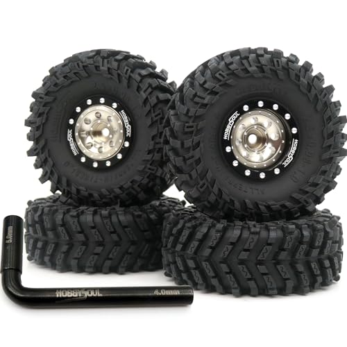 RC 1.0 Mud Tires Tyres 64 * 25mm & Aluminum 1.0 beadlock Wheels (+1mm & -3mm Offsets) Black Champagne Rims Hex 7mm for RC Micro Crawler FMS24 FCX24 1/18 TRX4M 1/24 SCX24 - color: Black & Champagne