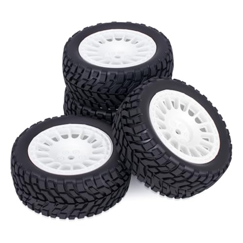 4PCS RC Rally Car Tyres 12mm Hex Hub Wheel Rims Tires NOT Pre-Glued for 1/16 1/14 1/12 1/10 Scale Off Road Buggy On-Road Touring Car Upgrade Parts (White) - color: White