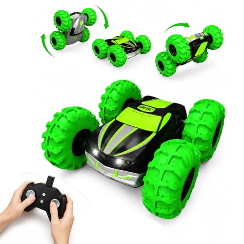 RC Stunt Car for Kids & Dog Chase Fun, 4WD Remote Control Car with Inflatable Bounce Tires, 360° Flips & Spins, Double-Sided Driving, LED Lights, Outdoor Backyard Toy, Gift for Boys Girls