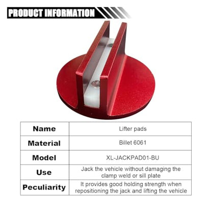 2PCS Universal Magnetic Jack Pad, 0.37" Slotted Aluminum Grooved Pad | Jack Puck Pinch, Pinch Weld Frame Rail Adapter with Large Slotted for Most Cars SUVs Trucks, Red - color: Red-2PCS