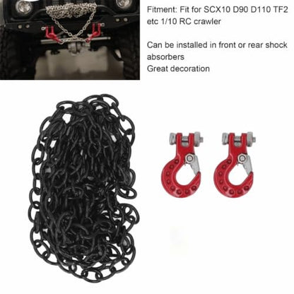 RC Car Tow Hook and Trailer Chain Set, Metal Recovery Style Scale Accessory for 1/10 RC Crawler SCX10 D90 D110 TF2 TRX4 - color: Red