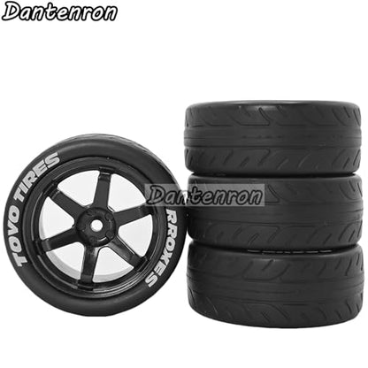 1/10 RC On Road Tires OD 68mm and Hard Plastic Street Wheels 12mm Hex Touring Tyres for 1:10 Rally Racing Drift Car Tamiya TT01 TT02 XV01 HPI KYOSHO HSP PTG2 Traxxas TA06 A959 4PCS (Black) - color: Black