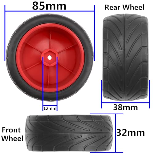 4Pack ShareGoo RC 85mm/3.34" Rubber Tires Front Rear Tyres 12mm Hex Wheel Compatible with Redcat HPI HSP Kyosho 1/10 RC Off-Road Car Buggy (Red) - color: Red