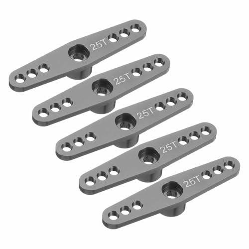 MECCANIXITY 5 Pcs Aluminum Servo Horn 25T 25 Teeth Servo Horn Steering Double Arms 47mm Length Titanium for DIY RC Car/Boat/Airplanes Boat Model - color: Titanium