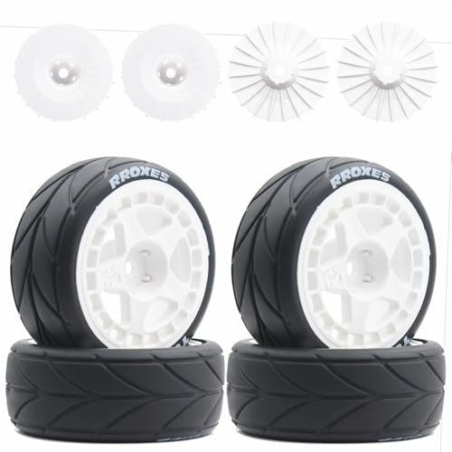65mm 4PCS 1/10 RC On-Road tires and Hard Plastic wheels set Hex 12mm For WRC Drift Car Conversion 1/10 RC On-Road Car Traxxas Tamiya FW06 TT02 HPI HSP 94122 Kyosho W37 (White) - color: White