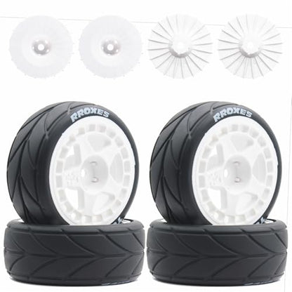 65mm 4PCS 1/10 RC On-Road tires and Hard Plastic wheels set Hex 12mm For WRC Drift Car Conversion 1/10 RC On-Road Car Traxxas Tamiya FW06 TT02 HPI HSP 94122 Kyosho W37 (White) - color: White