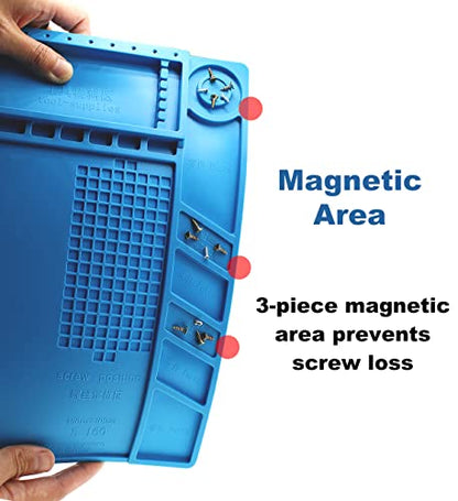 PAFOWO Silicone Soldering Mat for Electronic Repair, 17.7 X 11.8 in | Heat Resistant 932°F Solder Mat, Anti-Static Repair Mat,Magnetic Screw Tray,Scale Ruler,BGA,Phone Watch Laptop PCB,Workbench