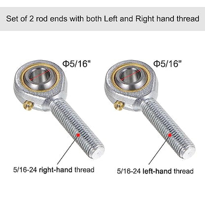 uxcell POSB5 5/16 Inch Male Rod End Bearing Set - 2pcs of 5/16-24 Left and Right Hand Thread Rod Ends with Jam Nut - size: 5/16