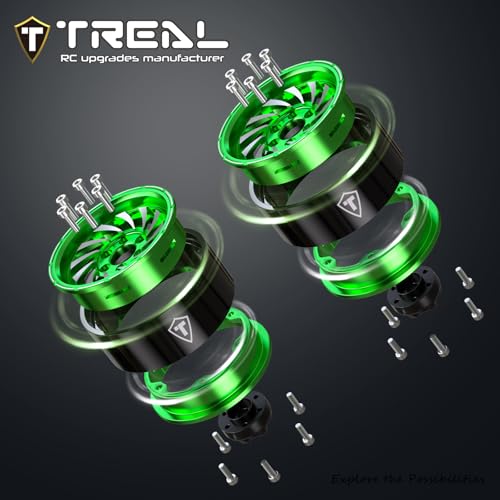 TREAL 1.9 Beadlock Wheels - Cyclone Style CNC Machined Aluminum Rims (4-Pack) for 1/10 RC Crawlers TRX4, SCX10 III, and Ascent(Green) - color: Green