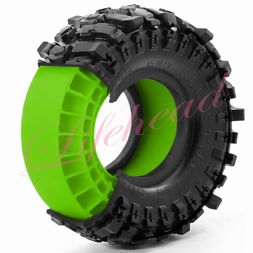 Lifehead 1.9 inch Silicone insert tires - All Terrain Pliable Rubber Tires for 1/10 RC Crawler Car TRAXXAS TRX4 TRX6 Axial SCX10 90046 90047 SCX10 III AXI03007 Tamiya CC01 YK4102/4.6" Outer Diameter - color: Green