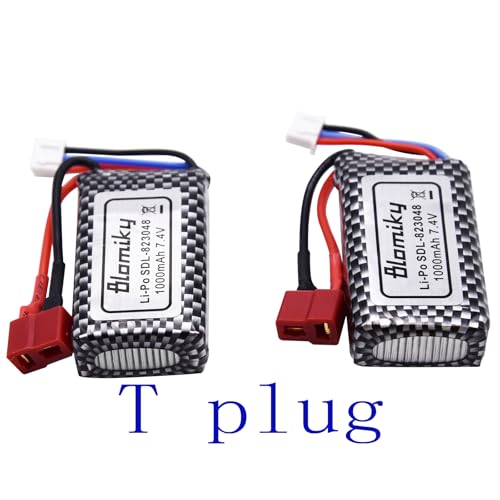 Blomiky 2 Pack 7.4V 2S 30C 1000mAh 7.4Wh Lipo Battery T Plug Suitable for Haiboxing 18859E 18858 16890A and XLH Q903 RC Trucks / Q903 Battery and USB