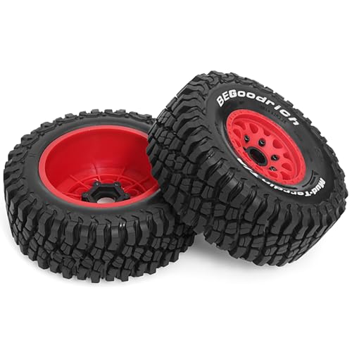 1/8 1/10 RC Short Course Truck Tires 4.96" OD Monster Truck Tires 12/14/17mm Hex Fit for 1:8 Off Road Truck Car Traxxas Slash 2WD 4×4 Rc4wd Arrma Mojave4S Senton Axial Losi Redcat (red) - color: Red