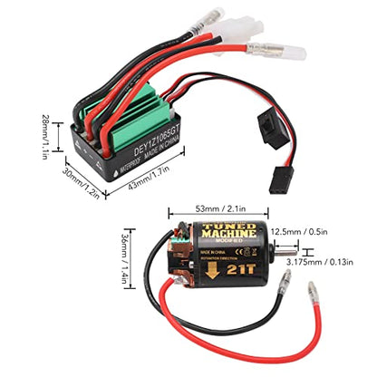 Milltrip RC Brushed Motor, ESC Combo with 540 21T Brushed Motor | 65A Waterproof Green Brushed ESC for Traxxas for Tamiya
