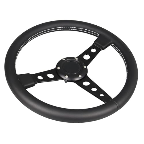 Car Drift Flat Steering Wheel Black Leather Grip 14inch/350mm Racing Sport Steering Wheel with White Stitching - color: black