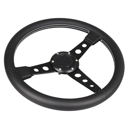 Car Drift Flat Steering Wheel Black Leather Grip 14inch/350mm Racing Sport Steering Wheel with White Stitching - color: black